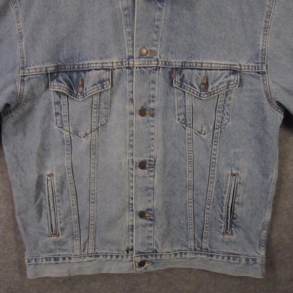 Levi's Denim Jacket Mens XL Light Wash Trucker American Flag Patch 70507-0389 - Picture 6 of 7